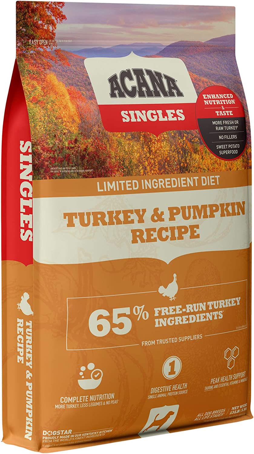 Acana Singles Limited Ingredient Dry Dog Food, Grain Free, High Protein, Turkey & Pumpkin, 13lb